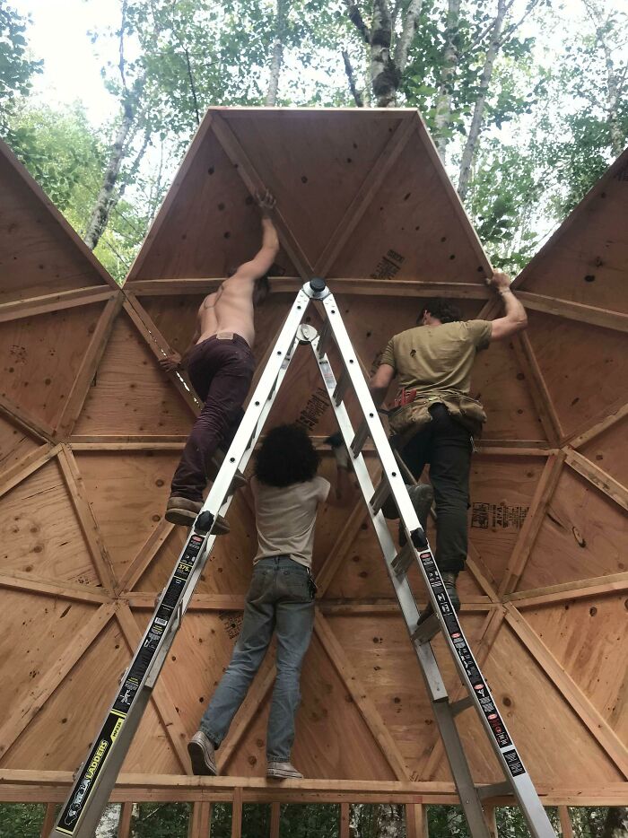 My Friends And I Building A Geodesic Dome Cabin