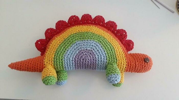 Rainbow Stegosaurus!! A Gift For A Kid Who Just Came Out As Lgbtq, And My Favorite Amigurumi I've Ever Made