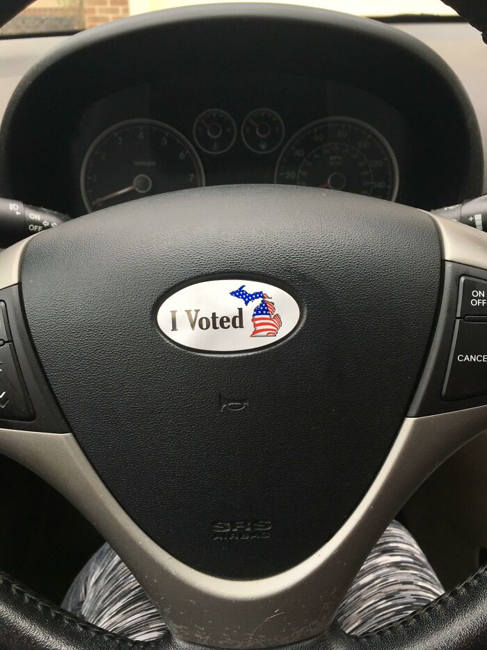 My Voting Sticker And My Steering Wheel