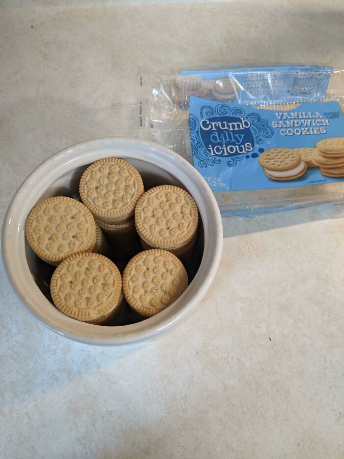 A Whole Package Of Sandwich Cookies In This Cookie Jar That Belonged To My Grandmother