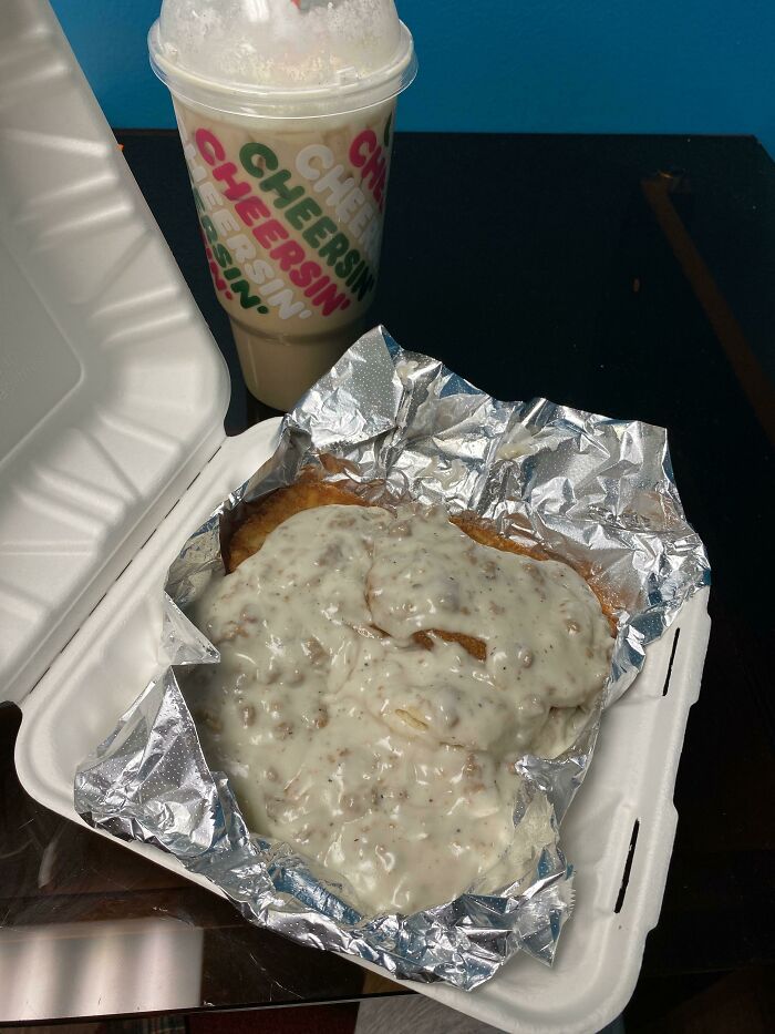 The Lovely Family-Owned Diner In My Town Knows Me By Name. Mentioned I Wish I Could Order Extra Sausage Gravy For Dipping My Hashbrowns. Was So Pleasantly Surprised When I Got To Work! * Support Local Business *