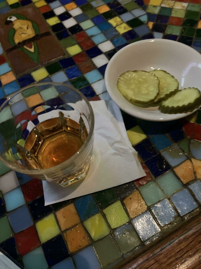I Know It Ain’t Much, But It Warmed My Heart. Asked The Barkeep For A Pickleback But He Said They Don’t Keep Pickle Juice Behind The Bar. Came Back Five Minutes Later With This