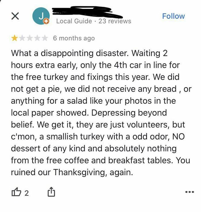 Giving Your Church A One Star Review For Giving You A Free Turkey