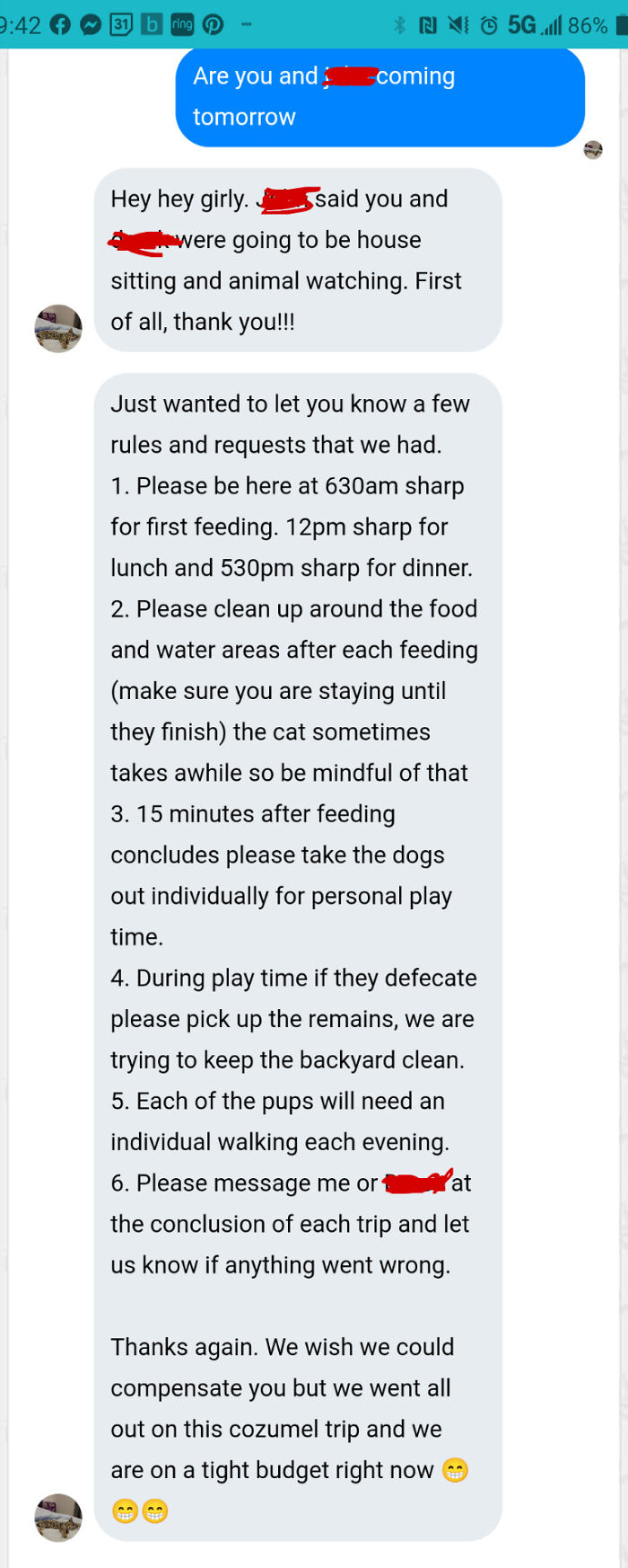 Sister Was Commissioned For Unpaid Pet Sitting With Crazy Rules