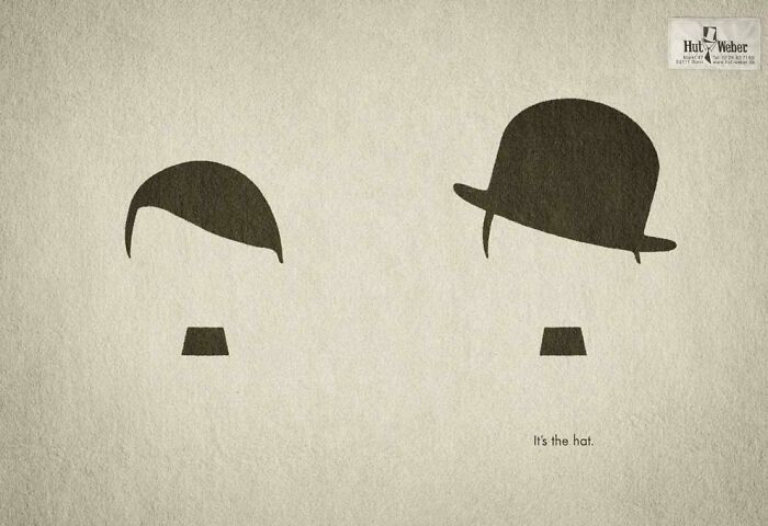 “It’s The Hat” Clever Ad For Hut Weber, A German Hat Company. One Of My All Time Favorite Clever But Incredibly Simple Advertising Designs