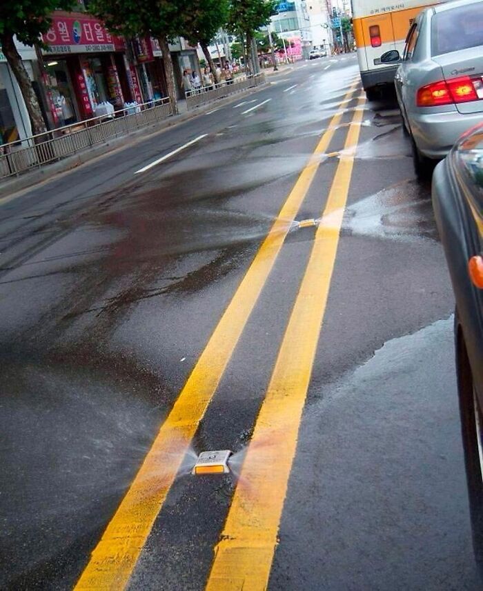 The Road Reflectors In Korea Are Connected To The Water System And Double As Devices To Clean The Road