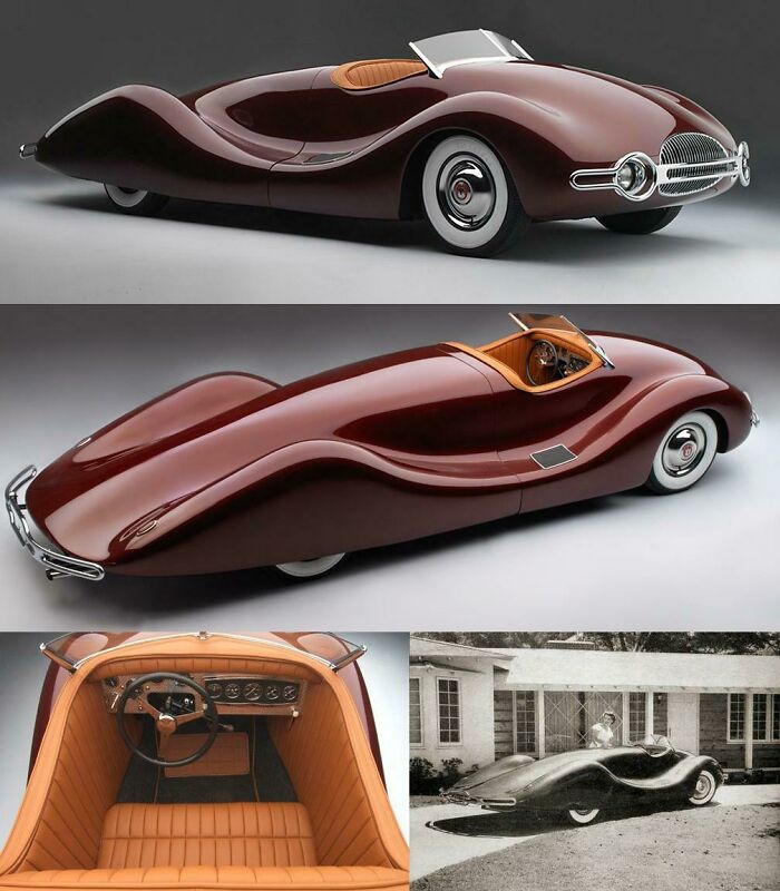 1948 Timbs Buick Streamliner — Designed By Mechanical Engineer, Norman E. Timbs, It Was Mostly Aluminum With A Steel Chassis. It Cost $10,000 And Took More Than 2 Years To Build. To Keep The Shape Clean, It Had No Doors. It Had A Buick Super 8 Engine And Topped-Out At 120 Mph