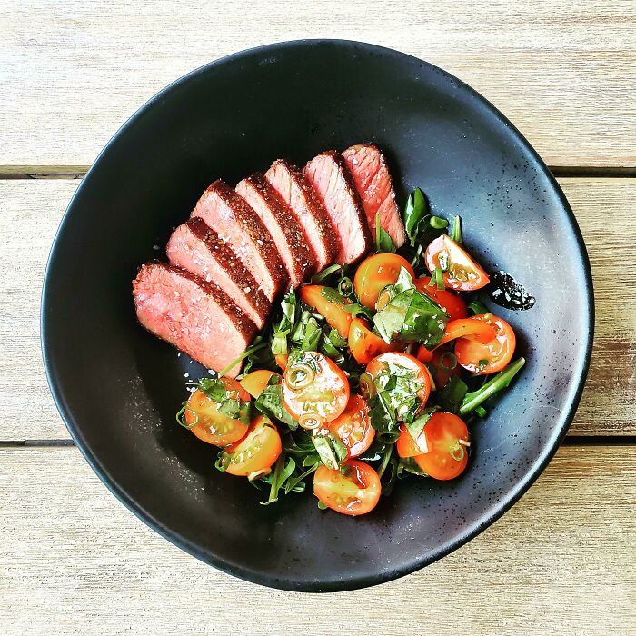 New York Strip With Marinated Tomato And Herb Salad