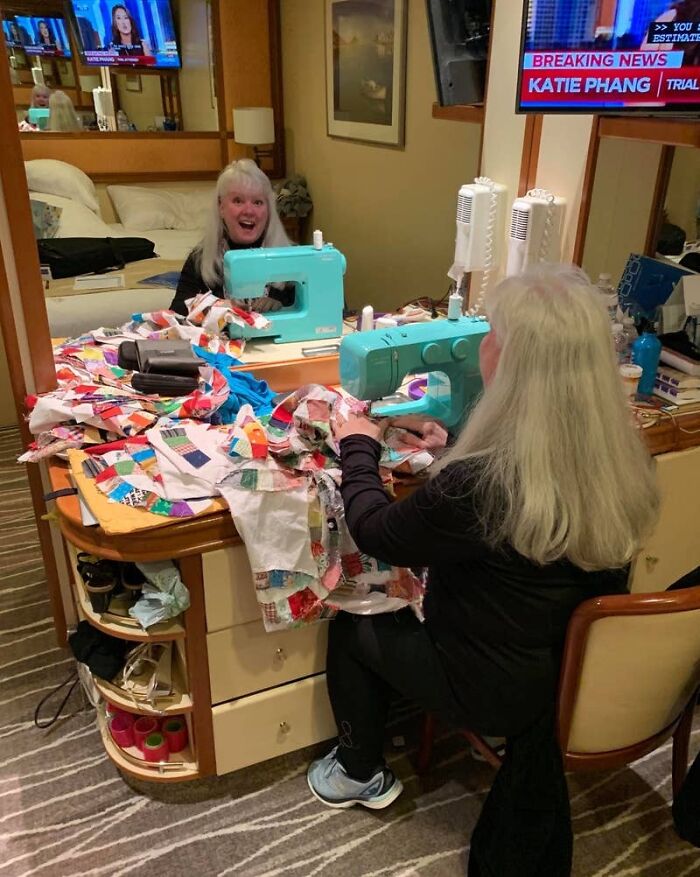 A Passenger Quarantined Because Of Coronavirus On A Cruise Ship Brought Her Sewing Machine And Has Been Using The Time To Quilt Lol