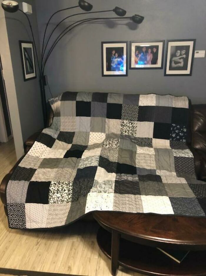 Made A Quilt For A Friend Who Lost His Husband Suddenly. The Squares Are From His Shirts
