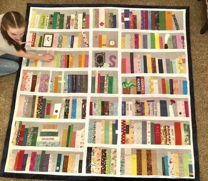 A Personalized Scrap Quilt For My Sister Who Is Graduating. Each Book Is Embroidered With One Of Her Favorite Titles!