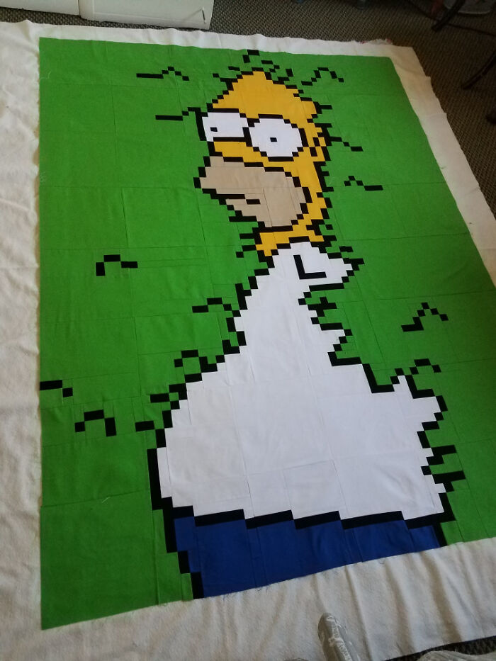 My Homer Simpson Quilt Top! I Bought A Crossstitch Pattern And Just Winged It, I'm Kinda Proud Of It!