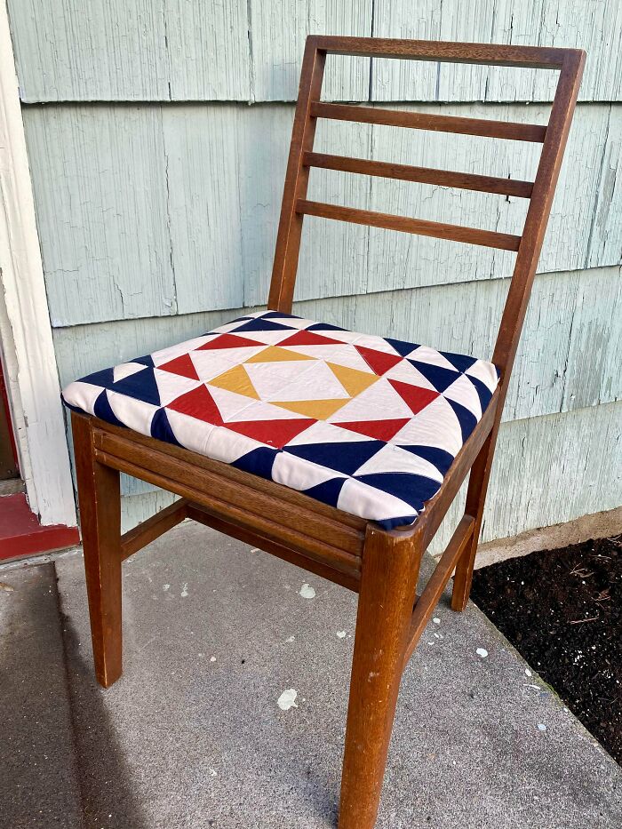 Repurposed A Quilting Project I Never Finished As New Upholstery On A Chair!