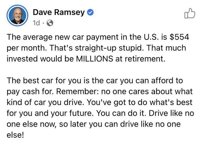 Not Big On Dave Ramsey But This Is Solid Advice On Car Buying