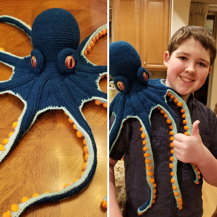 Made An Octopus Friend For My Son. Son Included For Scale