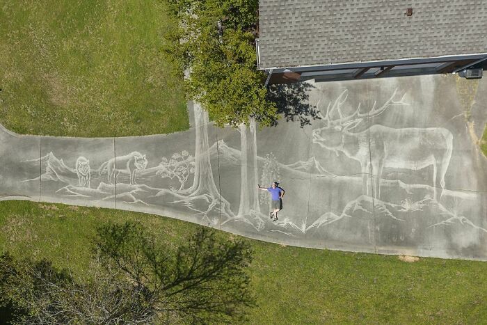 Photographer Uses A Pressure Washer To Create A Beautiful Mural On His Driveway