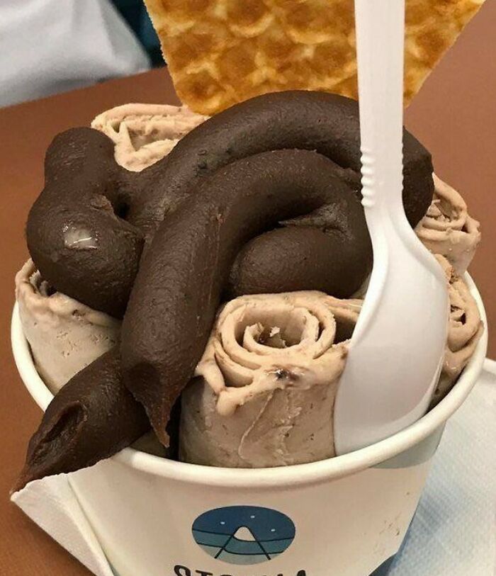 Rolled Ice Cream With Chocolate Fudge Topping