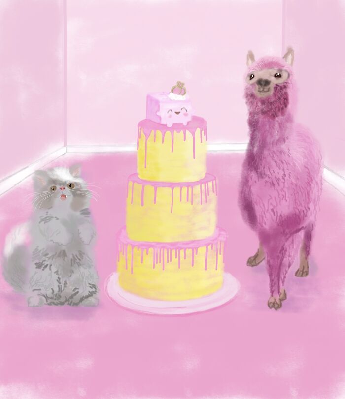 I Did This For A Competition, I Didnt Win But It Was So Much Fun To Draw! 🐱🦙🍰