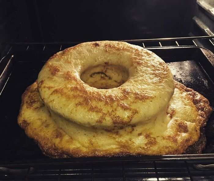 Apple Cinnamon Cake Fail... This Is The Result Of 12x's The Amount Of Baking Powder And Baking Soda!! In All Fairness, It Didn't Taste Half Bad!! It Literally Popped & Deflated