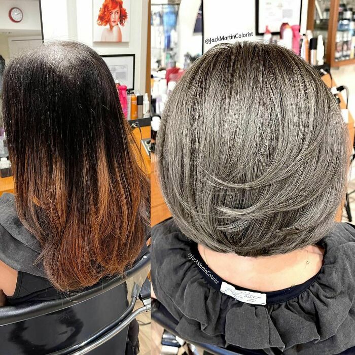 This Beautiful Client Came From The Philippines To Get Her Boxed Color Hair Lightened To A Beautiful Ash Blonde. I Removed The Artificial Black Color By Using @pravana Color Extractor And @malibucpro Cpr. I Then Bleached The Whole Head By Taking Thin Sections In Foils Using @redken Flashlight With 20 Vol Until I Reached Level 9 Warm Blonde. Rinsed Hair, Lightly Shampooed, Then Applied @pravana 3/4 8a Light Ash Blonde + 1/4 8.22 Beige Violet With 10 Vol For 40 Minutes. Shampooed, Conditioned, Cut Layered Bob, And Styled With A Round Brush. @saloncentric @behindthechair_com @american_salon @modernsalon #jackmartincolorist #jackmartinsalon #ashblonde #hairtransformation #redken #saloncentricpartner