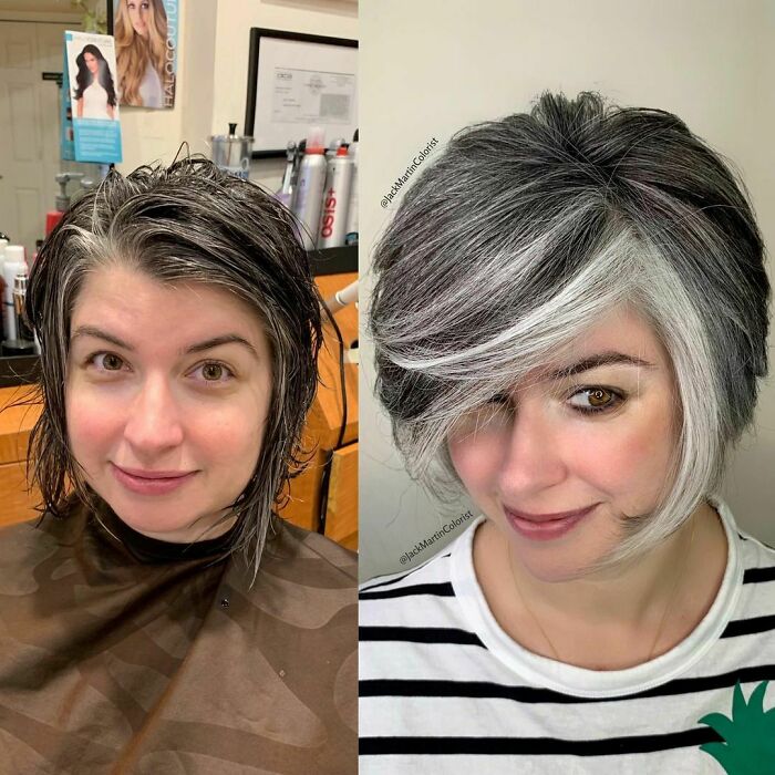 30 People Before And After Embracing Their Natural Grey Hair With The Help Of This Hairstylist (New Pics)