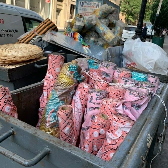 Are These Rolls Of Fabric Worth Dumpster Diving? Bolts Of Fabric On West 13th And 5th (The New School)