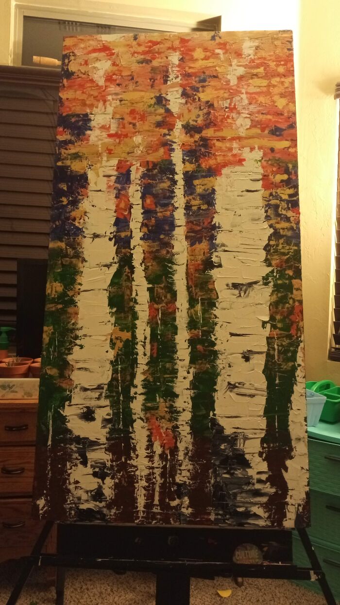 Autumn Aspens - 4 Foot Tall Oil Paint On Wood