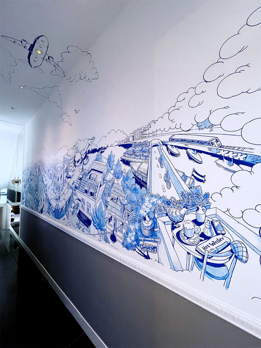 I Painted A Beautiful Mural Inspired By Amsterdam And Delft Blue Style