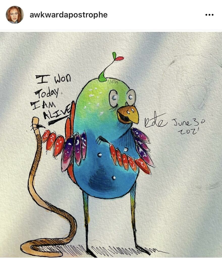 I Am Kate Fenner, A Schizophrenic Artist Who Draws Brian The Bird.