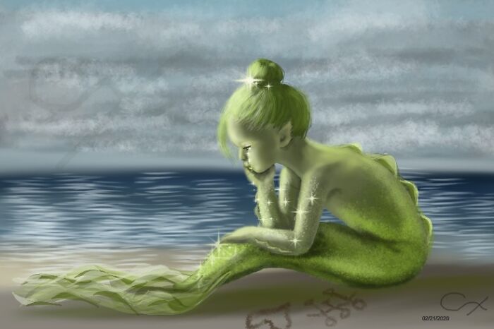 Peridot Mermaid By Me. Watermarked. I Referenced A Little Ballet Girl Photo I Found On Google Maps For The Pose. Out Of The Gemstone Mermaids I've Done This Is My Favourite.