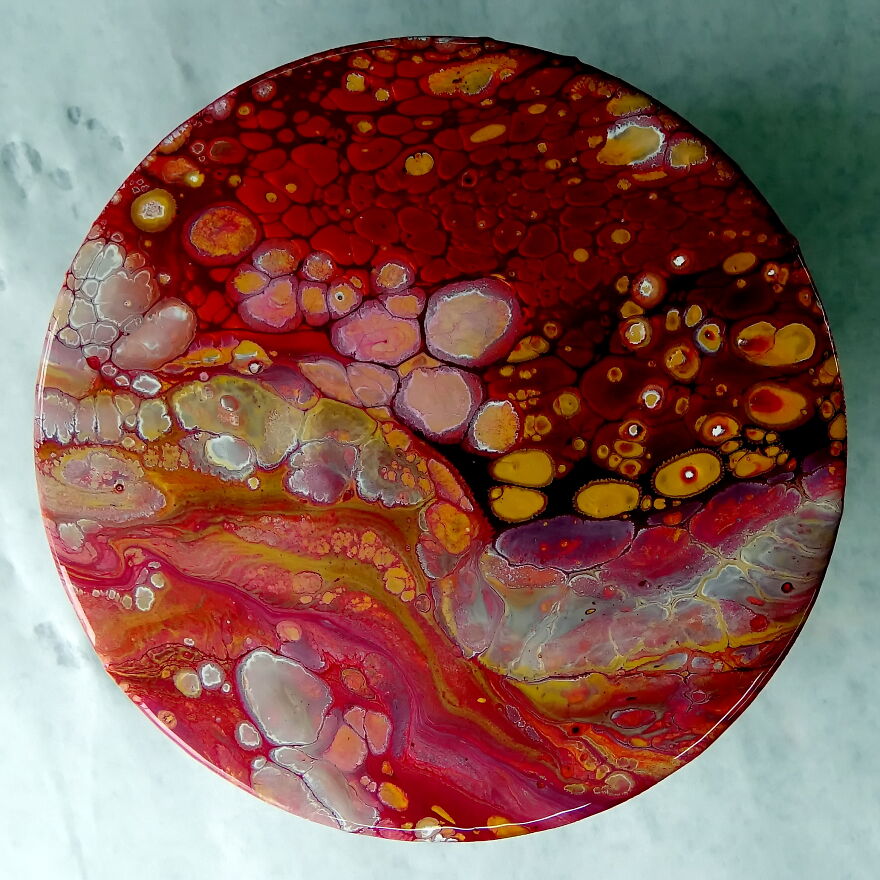 Red Planet ~ Flip Cup Acrylic Pour Painting ~ Fluid Art Technique ~ Cells With Pearl White Red Planet ~ Flip Cup Acrylic Pour Painting ~ Fluid Art Technique ~ Cells With Pearl White