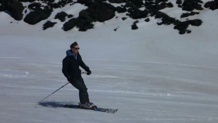 Skiing On Mount Etna In 26 Degrees Celsius Heat With The Snow Melting And The Volcano Erupting