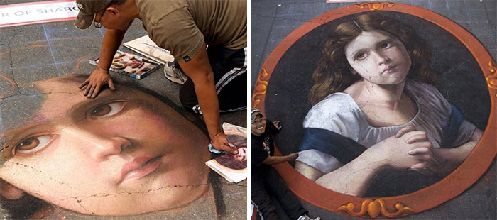 Using The Street As A Canvas, The Artist Makes Incredibly Realistic Drawings With Chalk