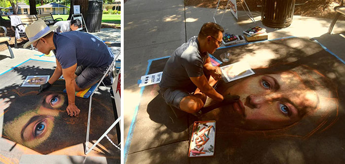 Using The Street As A Canvas, The Artist Makes Incredibly Realistic Drawings With Chalk