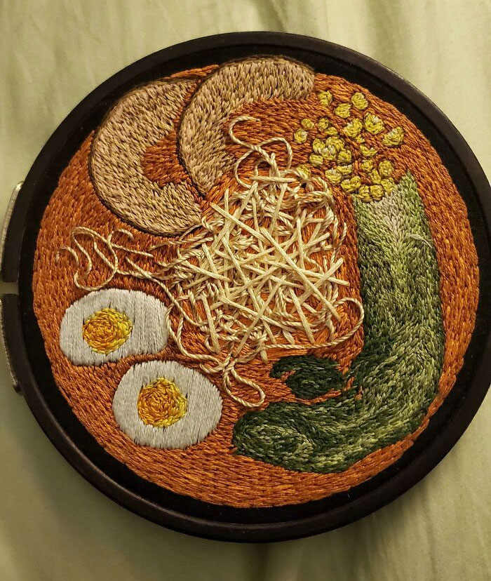 My Girlfriend Just Passed Away But This Was The Last Thing She Embroidered. It's A Bowl Of Ramen, Our Favorite Thing To Eat Together