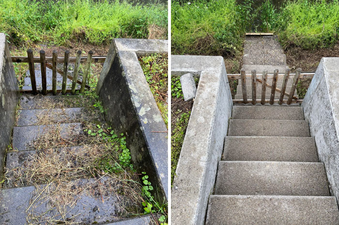 So Much Fun With New Toy. Garden Stairs To The River Before And After