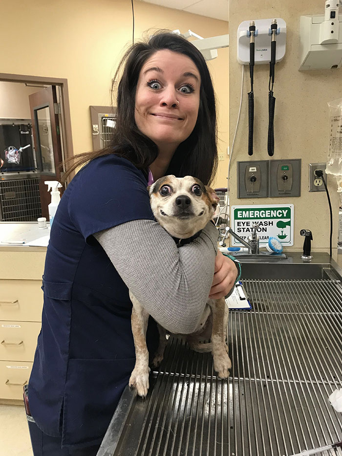 Shocked Pupper Is So Shocked. My Equally Shocked Coworker Katie