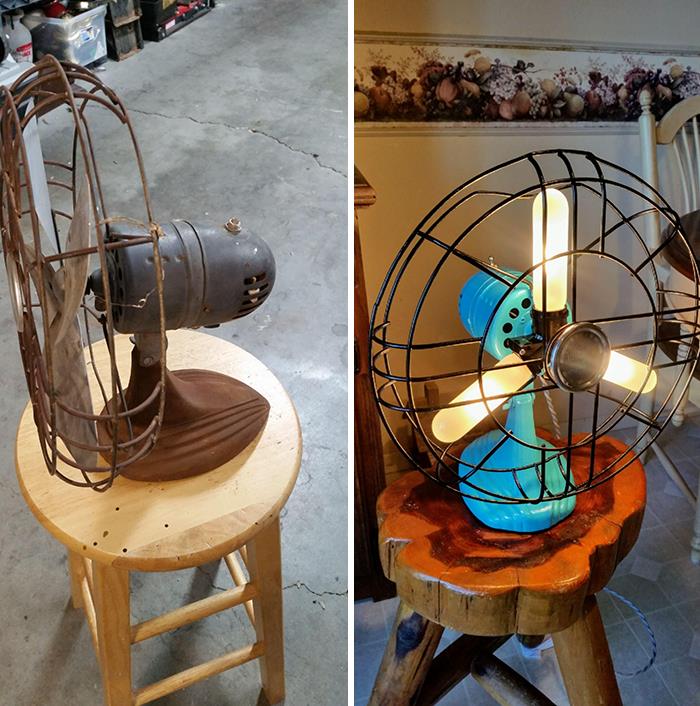 Turned An Old Fan With A Bad Motor Into A Lamp