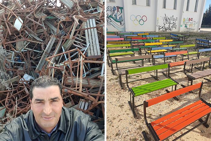 The School Security Guard Decided To Save The Discarded Benches And Gave Them A Second Life