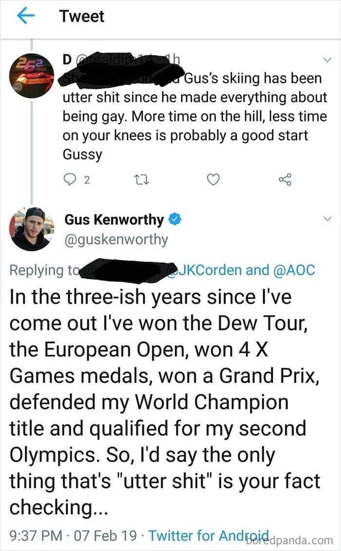 Olympian Gus Kenworthy Puts Down Homophobe