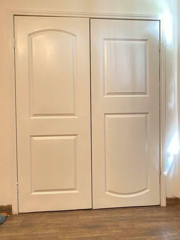 Recently Moved Into An Apartment, And Just Noticed One Of The Closet Doors Is Upside Down. This Place Looks Like It Was Built In A Rush, The More I Look Around The More I Notice The “Small” Mistakes All Over