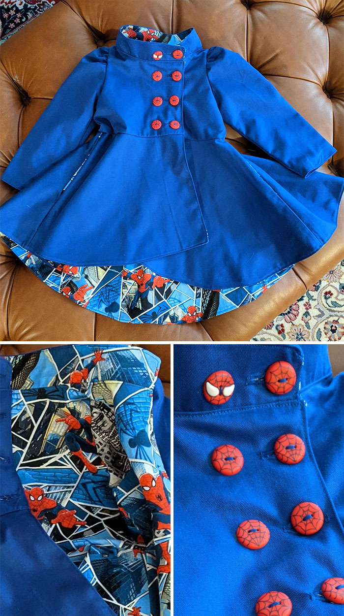 Abrigo de duquesa, patrón de Ellie and Mac, para mi sobrina de 2 años, que está obsesionada con Spiderman. ¡No puedo esperar a verlo en ella!