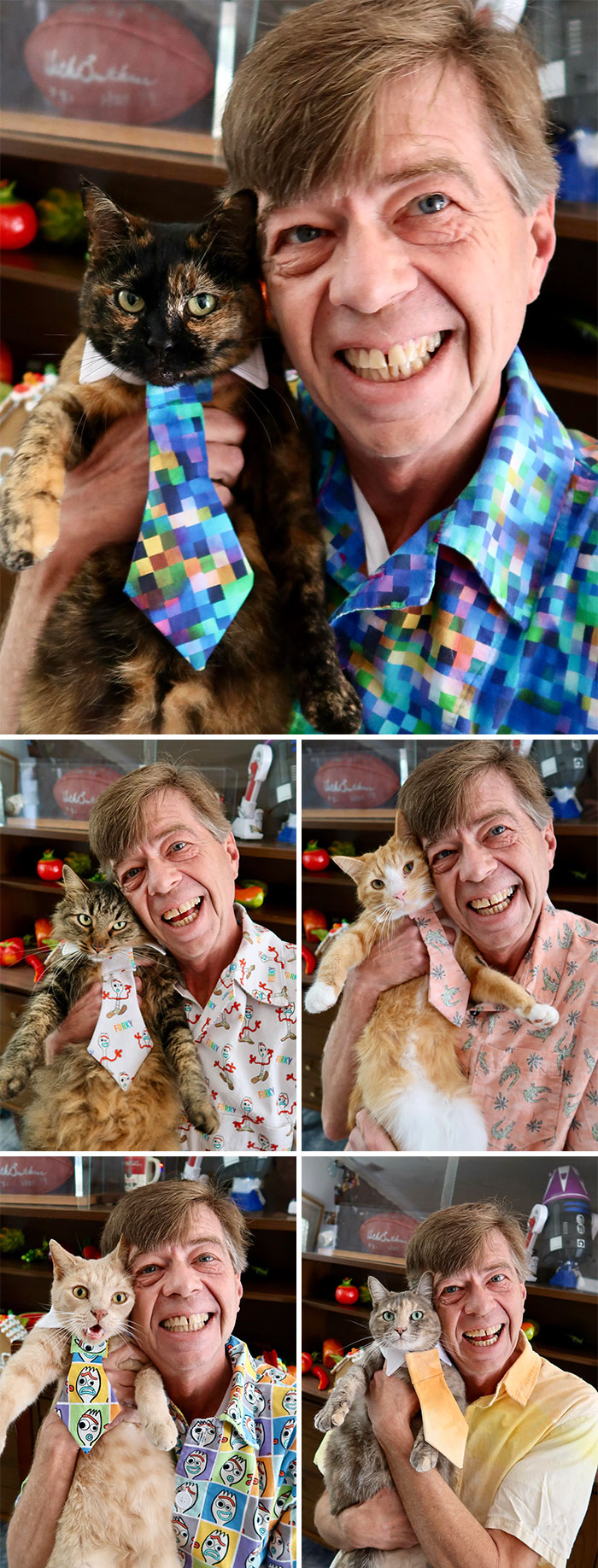 He estado cosiendo camisas, junto a corbatas a juego para mis 5 gatos. Ha sido divertido. Espero que les gusten