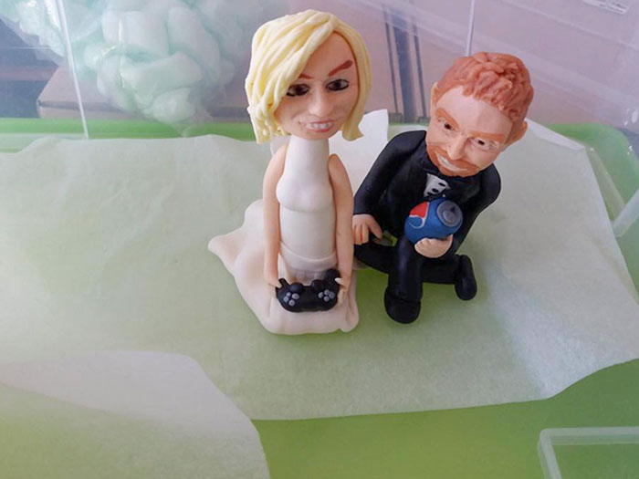 The Baker Wouldn't Send Us A Picture Of The Cake Topper Until The Day Of The Wedding. We Soon Found Out Why