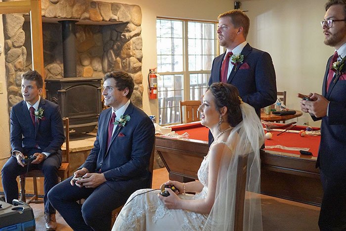 My (Now) Wife Beating My Groomsmen At Smash Bros About 5-10 Minutes Before Our Wedding Ceremony