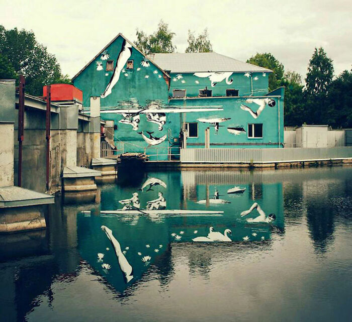 This Mural Was Purposely Painted Upside Down To Reflect Off Of The Water