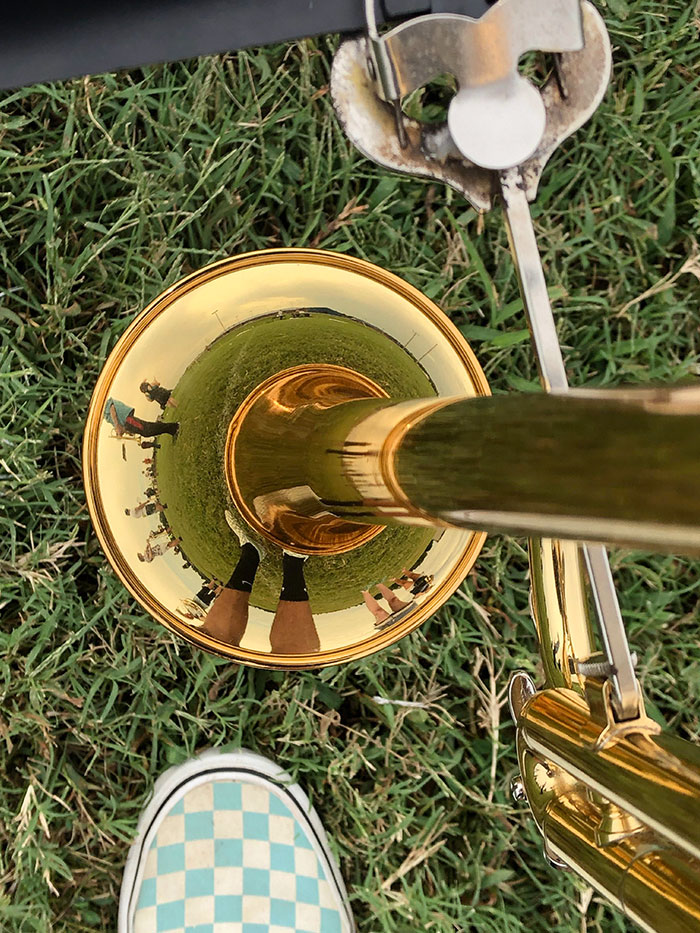 The Reflection In My Trumpet Creates A Tiny Planet Effect