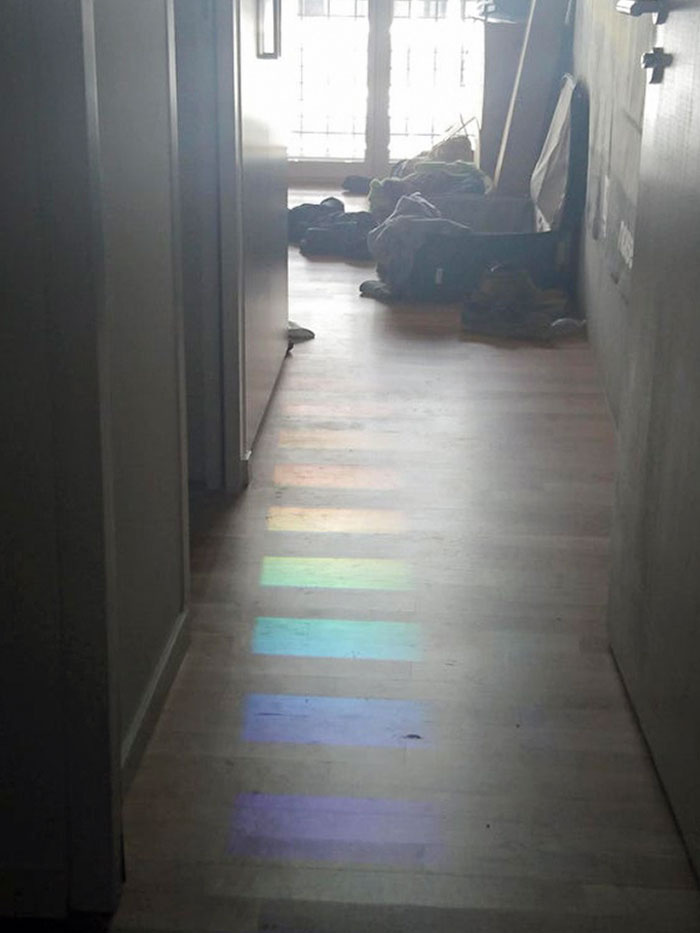 Sunlight Was Dispersed And Reflected By The Building Facing Mine, Then Passed Through My Blinds And Ended Up On My Floor