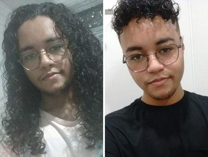 Antes y Después. Me dejé el pelo crecer desde 2017, y con ese corte de pelo es mucho más práctico ahora