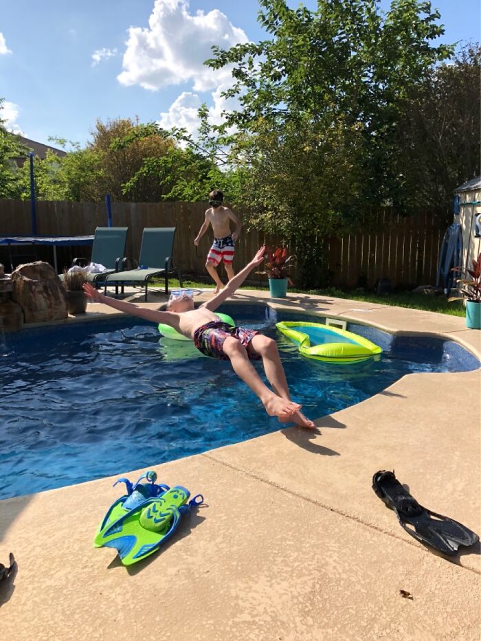 My Son And His Friend Enjoying Our Pool.